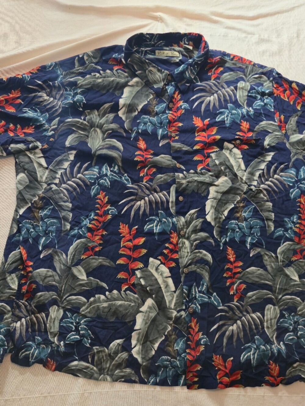 Batik Bay Men's Rayon Hawaiian Shirt Size 4XB Navy Blue Floral